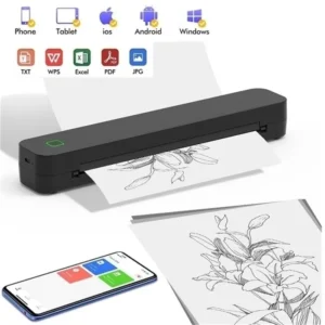 Imprimante Thermique avec Papier 115Pcs A4 210 x 297 mm, Imprimante Sans Encre, Compatible avec Android, IOS, windows