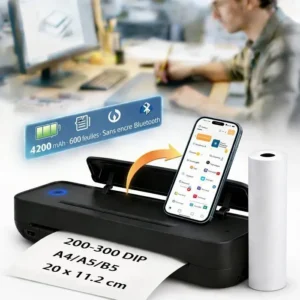Imprimante Thermique A4, Sans Encre - Pour Bureau, D'études, 300DPi Bluetooth Portable, Compatible avec ios, android et windows